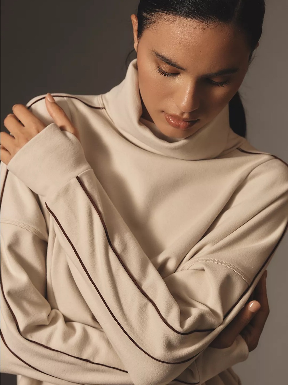 Varley Ariana High Neck Midlayer Pullover Sweatshirt Cream Size S